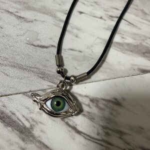 Silver, Green & Black Evil Eye Pendant Necklace - New